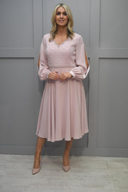 Couture Club Pale Pink Dress With Pearl & Open Sleeve Detail - 7G1C8