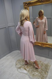 Couture Club Pale Pink Dress With Pearl & Open Sleeve Detail - 7G1C8