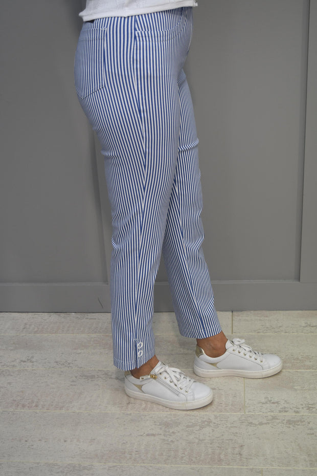 Robell Bella 09 Blue & White Pinstripe Trouser With Pocket Detail - 53430 54031 68