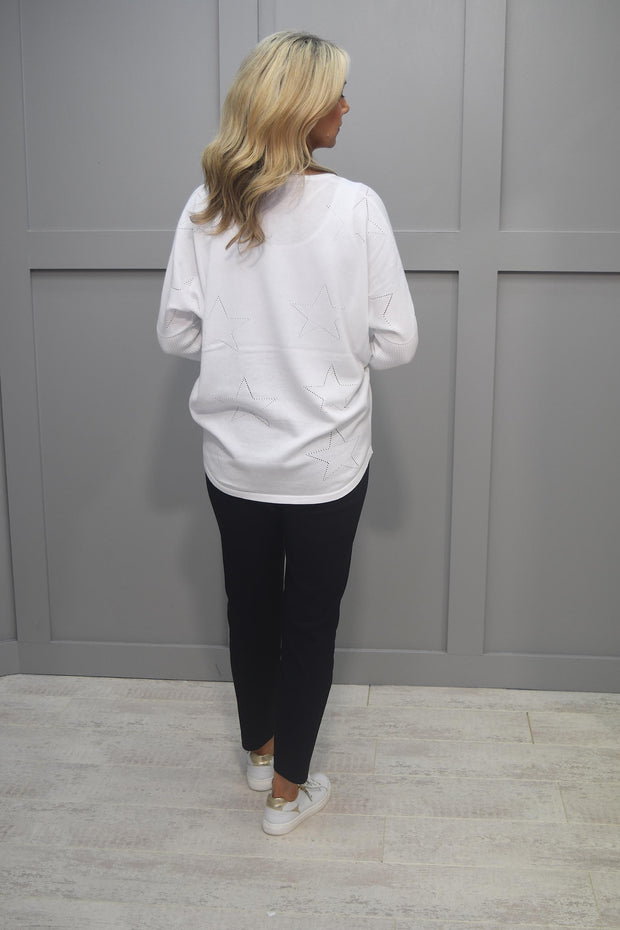Marble White Sweater With Star Stitching - 7010 102