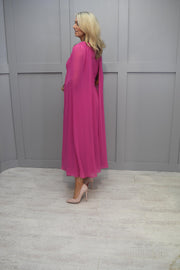 Couture Club Magenta Pink Dress With Cape Sleeve Detail - 7G175