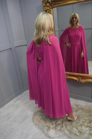 Couture Club Magenta Pink Dress With Cape Sleeve Detail - 7G175]