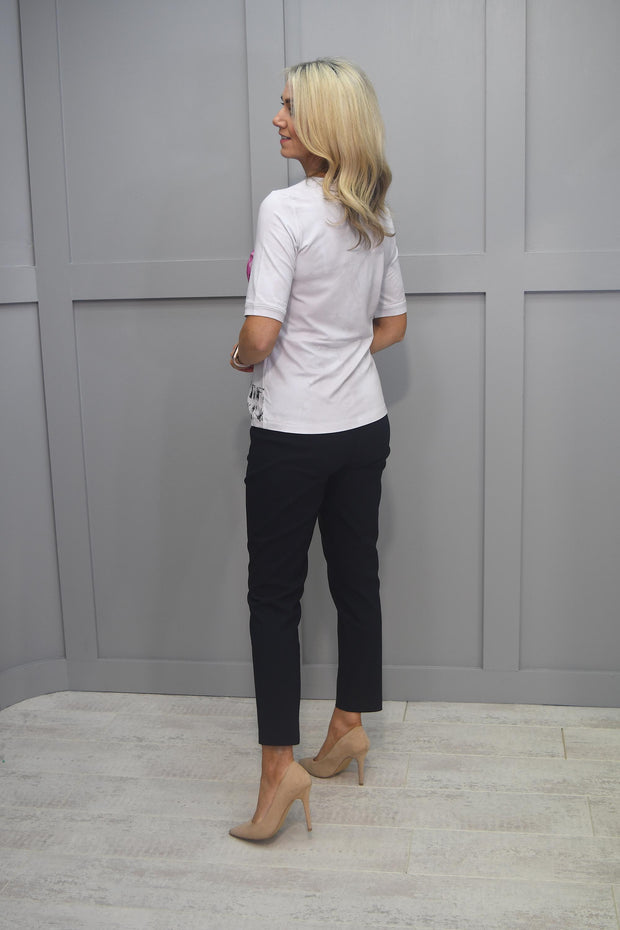 Rabe White, Black and Pink Round Neck Short Sleeve Top - 50 514301 025