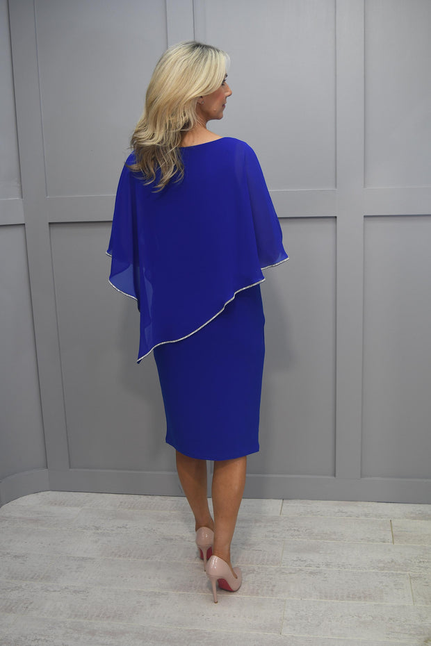Joseph Ribkoff Royal Blue Dress With Cape Detail & Diamante Trim - 223762S 2922