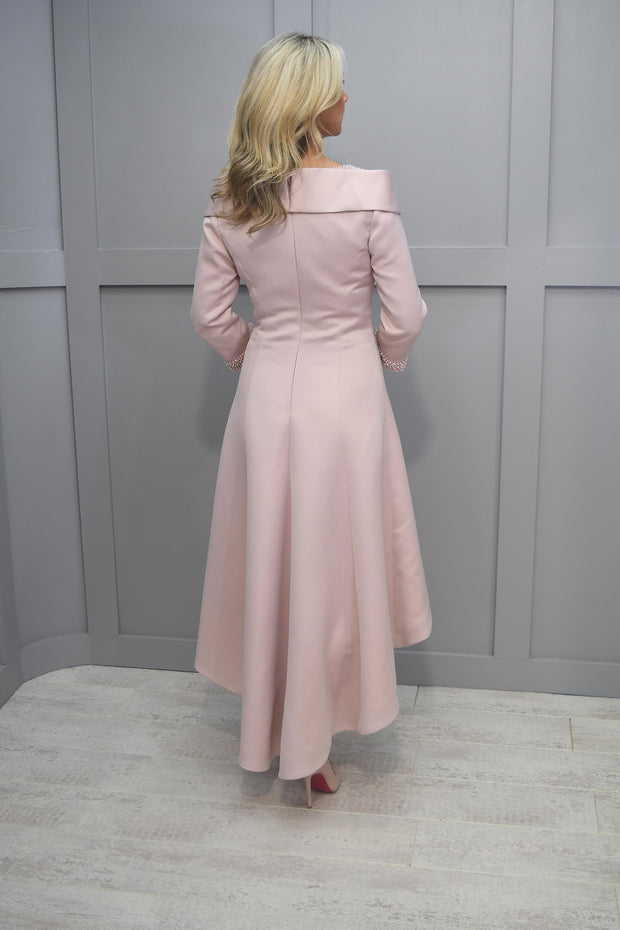 Couture Club Blush Dress With Dipped Hem & Pearl Detail - 5G1D8RAS