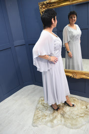 Lizabella Grey Dress With Pearl & Diamont Detail - 2344