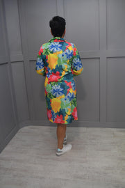 Fm Collection YEW Green, Pink & Yellow Floral Dress With Collar & Zip Detail - 4089 Imogen
