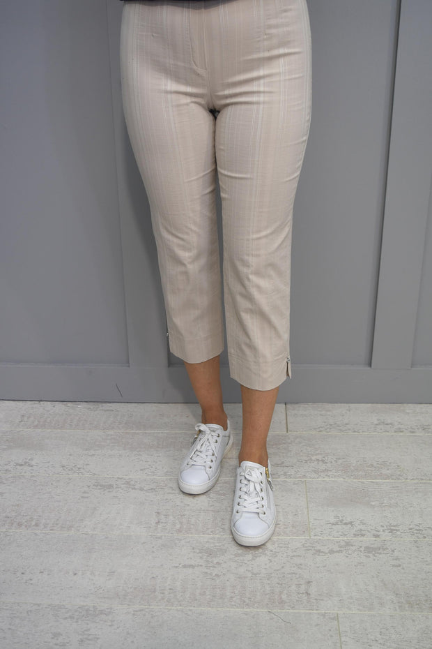 Robell Beige Marie Seersucker Crop Trouser With Diamonte Detail - 51576 54554 14