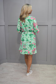 Marc Angelo Green Floral Wrap Dress With Pink - PD8164 D58PUR