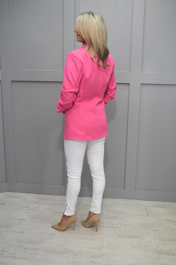 Kyla Bubblegum Pink Gathered Sleeve Blazer - 25009