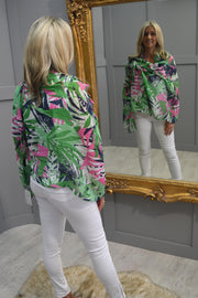 Rabe Green, Navy & Pink Tropical Print Scarf - 521940 419