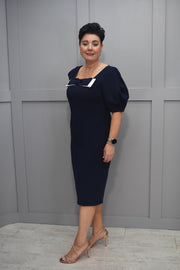 Ella Boo Navy Dress With White Bow & Puff Sleeve Detail - 2236 40