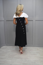Kate Cooper Black Dress With Cream Shoulder Overlay & Button Detail - 23120