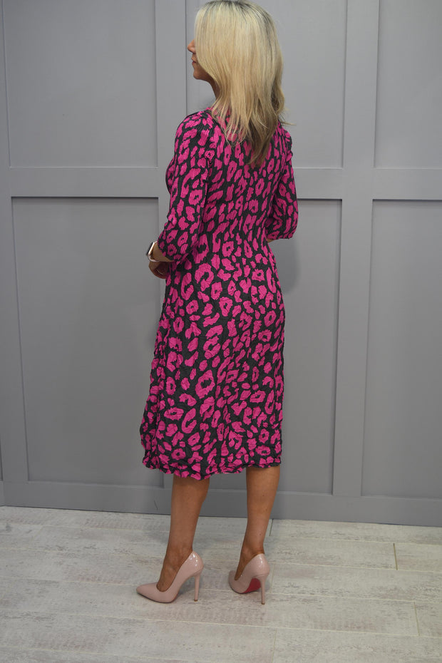 Alquema Pink & Black Leopard Print Accordian Pleat Dress - ADC544