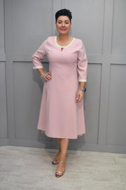 Lizabella Blush Pink Dress With Neck & Sleeve Pearl Detail - 2583 40