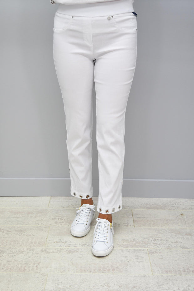 Robell Rose White Trouser With Ring Button Detail At Bottom - 51666 5499 10