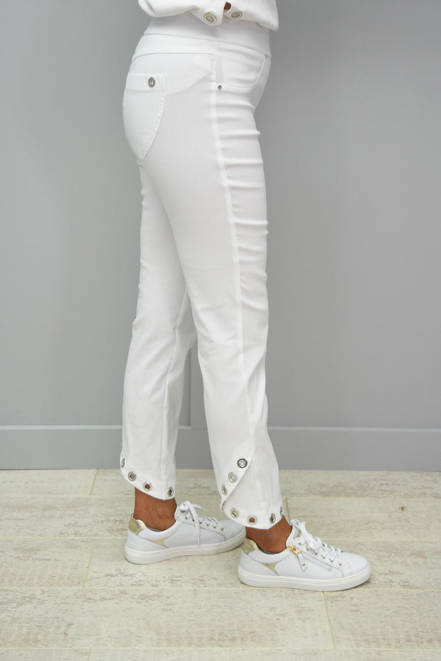 Robell Rose White Trouser With Ring Button Detail At Bottom - 51666 5499 10