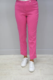Robell Bella Pink Striped Trouser With Slit @ Bottom  - 52483 54567 431