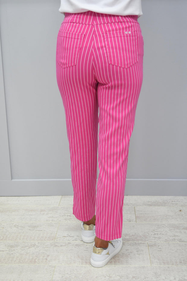 Robell Bella Pink Striped Trouser With Slit @ Bottom  - 52483 54567 431