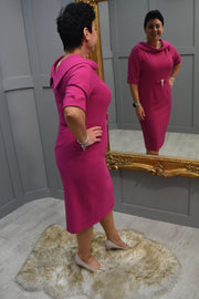 Cassandra Magenta Pink Dress With Diamante Bow Waist Detail - MD05