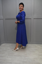 Cassandra Royal Blue Dress Enhanced With Rose Pattern - Sinels 120 A