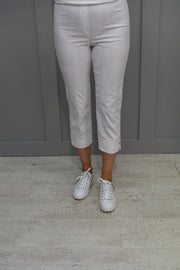 Robell Marie 07 White Seersucker Crop Trouser With Diamonte Detail - 51576 54554 10