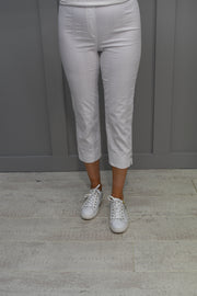 Robell Marie 07 White Seersucker Crop Trouser With Diamante Detail - 51576 54554 10