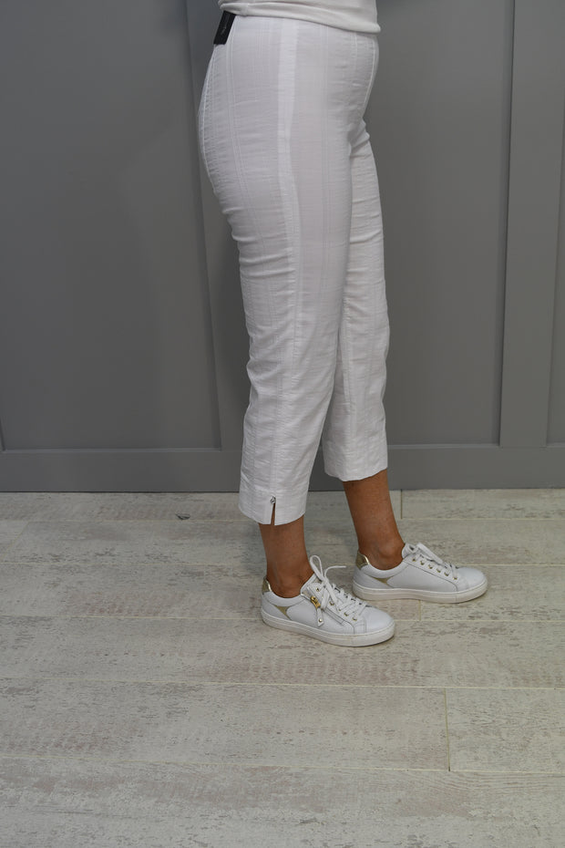 Robell Marie 07 White Seersucker Crop Trouser With Diamonte Detail - 51576 54554 10